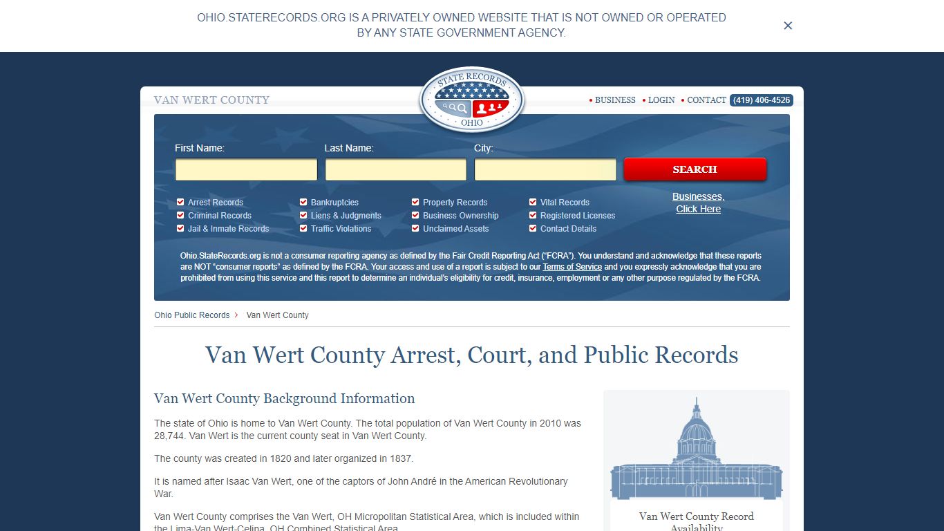 Van Wert County Arrest, Court, and Public Records