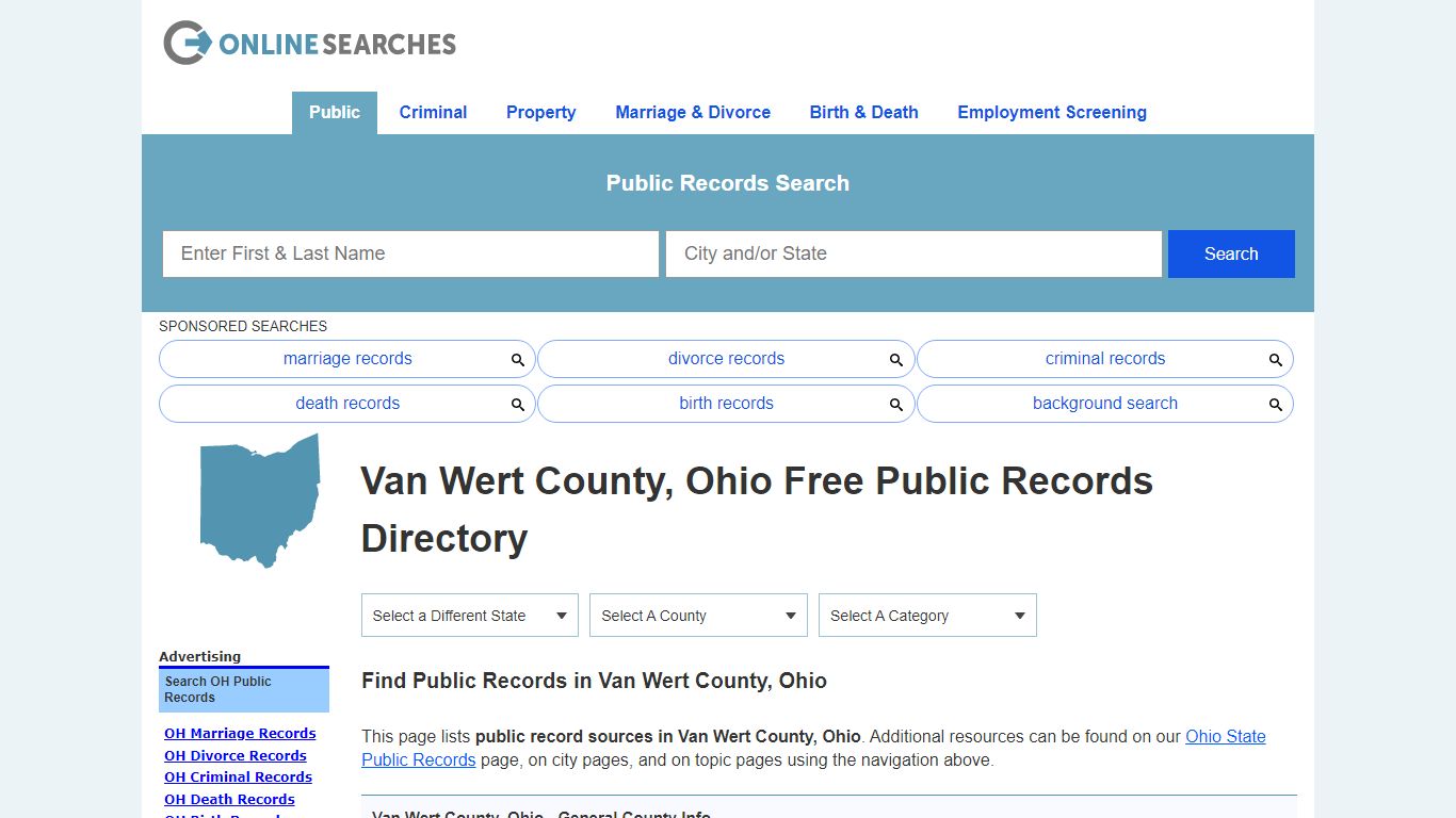 Van Wert County, Ohio Public Records Directory - OnlineSearches.com